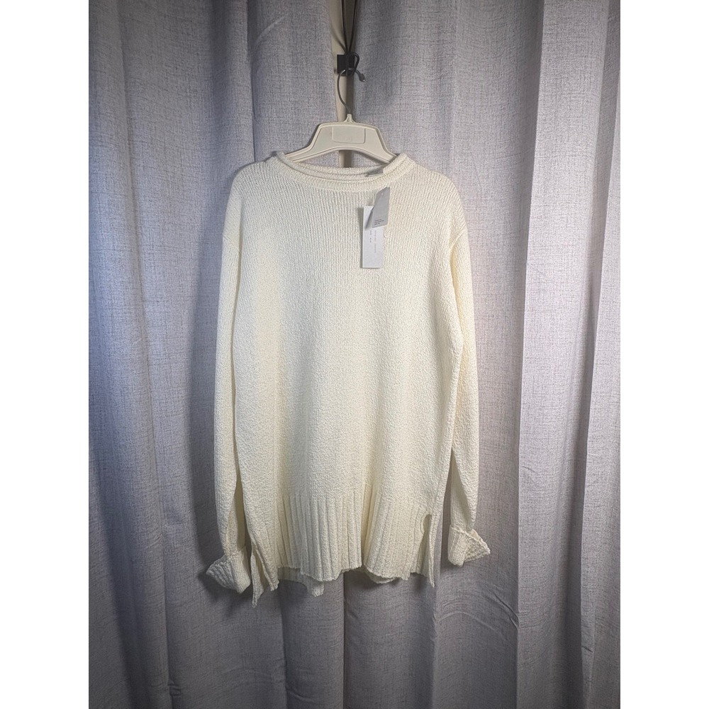 Carolyn Taylor Cream Ivory Crewneck Knit Sweater Side Slit 704201C M
